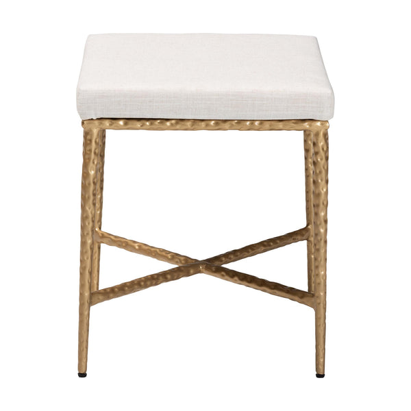 Baxton Studio Baxton Fumiye Cocktail Ottoman — Hand-Forged Hammered Steel Base, Plush Cotton Upholstery, 18" FUR6898-Square-Footstool