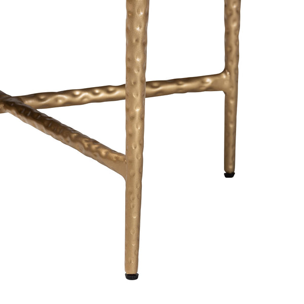 Baxton Studio Baxton Fumiye Cocktail Ottoman — Hand-Forged Hammered Steel Base, Plush Cotton Upholstery, 18" FUR6898-Square-Footstool