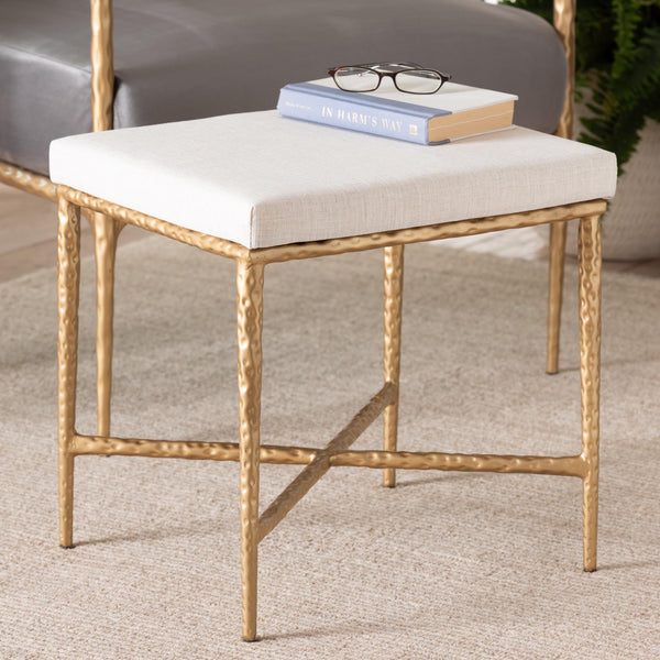 Baxton Studio Baxton Fumiye Cocktail Ottoman — Hand-Forged Hammered Steel Base, Plush Cotton Upholstery, 18" FUR6898-Square-Footstool