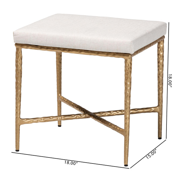 Baxton Studio Baxton Fumiye Cocktail Ottoman — Hand-Forged Hammered Steel Base, Plush Cotton Upholstery, 18" FUR6898-Square-Footstool