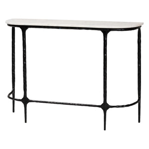 Baxton Studio Baxton Edsel Marble Console Table With Hand‑Forged Hammered Steel Frame, Rustic Modern Entryway Elegance Round FUR6899-Marble Top Hammered-Console Table