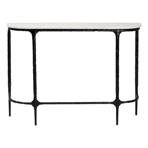 Baxton Studio Baxton Edsel Marble Console Table With Hand‑Forged Hammered Steel Frame, Rustic Modern Entryway Elegance Round FUR6899-Marble Top Hammered-Console Table