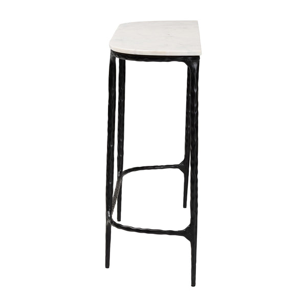Baxton Studio Baxton Edsel Marble Console Table With Hand‑Forged Hammered Steel Frame, Rustic Modern Entryway Elegance Round FUR6899-Marble Top Hammered-Console Table