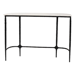 Baxton Studio Baxton Edsel Marble Console Table With Hand‑Forged Hammered Steel Frame, Rustic Modern Entryway Elegance Round FUR6899-Marble Top Hammered-Console Table
