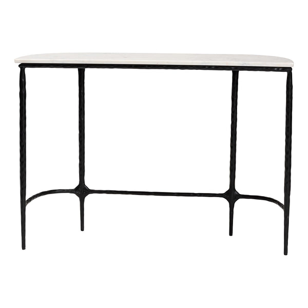 Baxton Studio Baxton Edsel Marble Console Table With Hand‑Forged Hammered Steel Frame, Rustic Modern Entryway Elegance Round FUR6899-Marble Top Hammered-Console Table