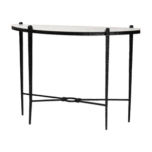 Baxton Studio Baxton Caledon Marble Half-Moon Console Table With Hand-Forged Hammered Steel Frame, 41"W, Elegant Rustic Craftsmanship FUR6900-Hammered/Marble Top-Console Table