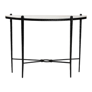 Baxton Studio Baxton Caledon Marble Half-Moon Console Table With Hand-Forged Hammered Steel Frame, 41"W, Elegant Rustic Craftsmanship FUR6900-Hammered/Marble Top-Console Table