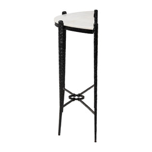 Baxton Studio Baxton Caledon Marble Half-Moon Console Table With Hand-Forged Hammered Steel Frame, 41"W, Elegant Rustic Craftsmanship FUR6900-Hammered/Marble Top-Console Table