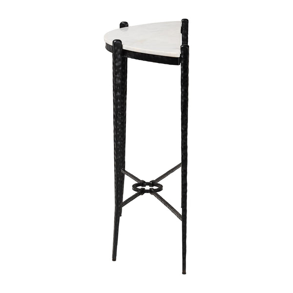 Baxton Studio Baxton Caledon Marble Half-Moon Console Table With Hand-Forged Hammered Steel Frame, 41"W, Elegant Rustic Craftsmanship FUR6900-Hammered/Marble Top-Console Table
