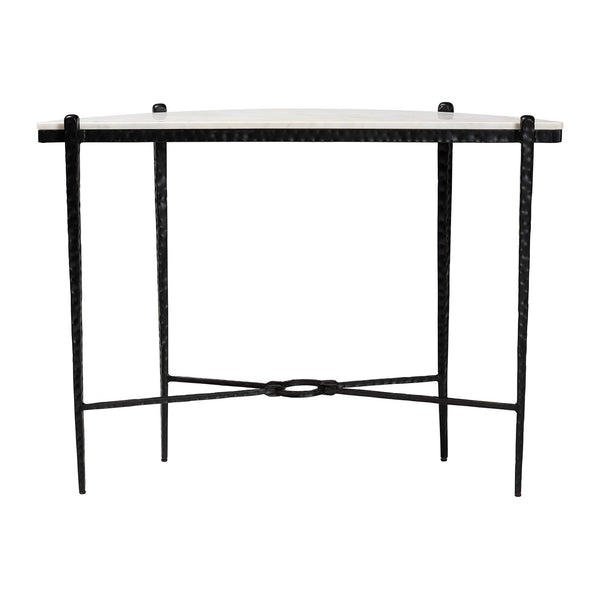 Baxton Studio Baxton Caledon Marble Half-Moon Console Table With Hand-Forged Hammered Steel Frame, 41"W, Elegant Rustic Craftsmanship FUR6900-Hammered/Marble Top-Console Table