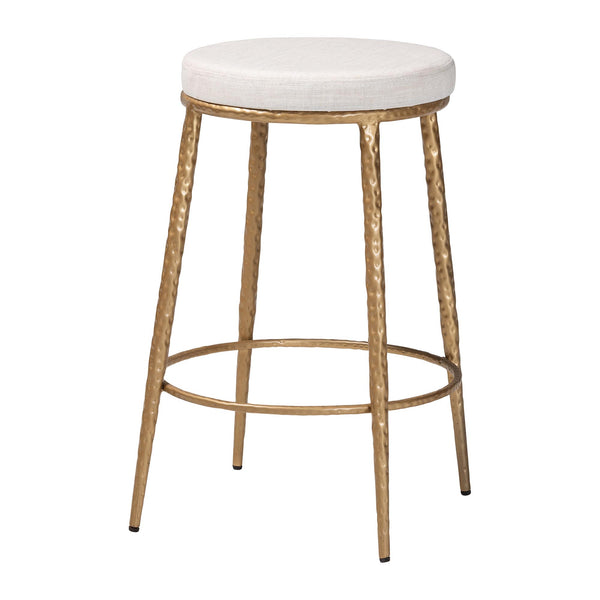 Baxton Studio Baxton Jessa Counter Stool — Hand-Forged Hammered Metal Frame, Cotton Upholstery, Integrated Footrest FUR6901-Hammered Metal-CS