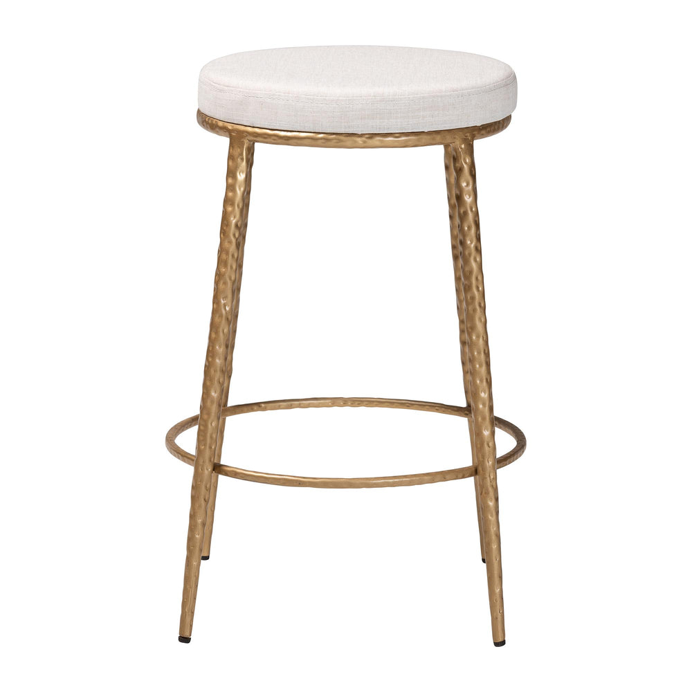 Baxton Studio Baxton Jessa Counter Stool — Hand-Forged Hammered Metal Frame, Cotton Upholstery, Integrated Footrest FUR6901-Hammered Metal-CS