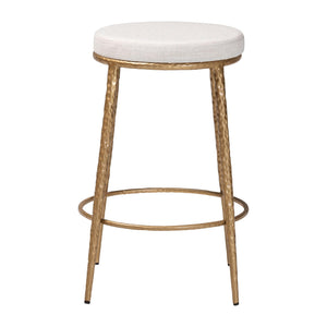 Baxton Studio Baxton Jessa Counter Stool — Hand-Forged Hammered Metal Frame, Cotton Upholstery, Integrated Footrest FUR6901-Hammered Metal-CS