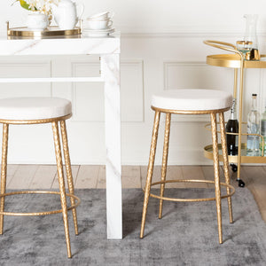 Baxton Studio Baxton Jessa Counter Stool — Hand-Forged Hammered Metal Frame, Cotton Upholstery, Integrated Footrest FUR6901-Hammered Metal-CS