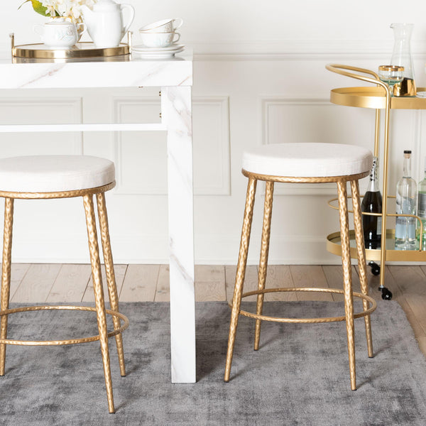 Baxton Studio Baxton Jessa Counter Stool — Hand-Forged Hammered Metal Frame, Cotton Upholstery, Integrated Footrest FUR6901-Hammered Metal-CS