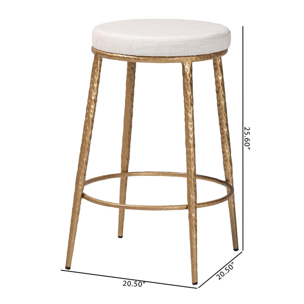 Baxton Studio Baxton Jessa Counter Stool — Hand-Forged Hammered Metal Frame, Cotton Upholstery, Integrated Footrest FUR6901-Hammered Metal-CS