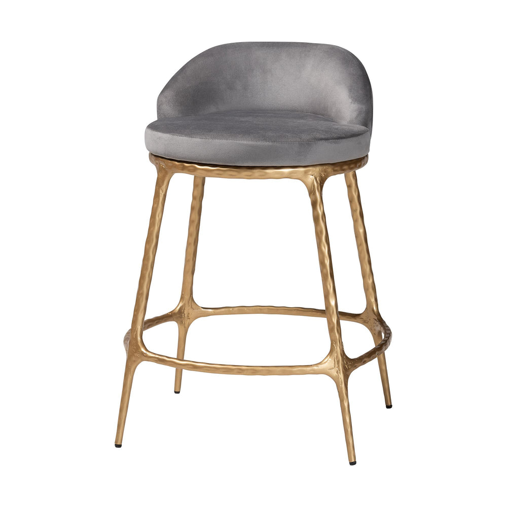 Baxton Studio Baxton Aarush Counter Stool — Hand-Forged Hammered Steel Frame, Plush Velvet Seat, Low Wingback Comfort (Fully Assembled) FUR6902-Hammered Metal-CS