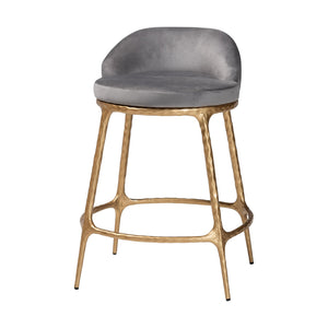 Baxton Studio Baxton Aarush Counter Stool — Hand-Forged Hammered Steel Frame, Plush Velvet Seat, Low Wingback Comfort (Fully Assembled) FUR6902-Hammered Metal-CS
