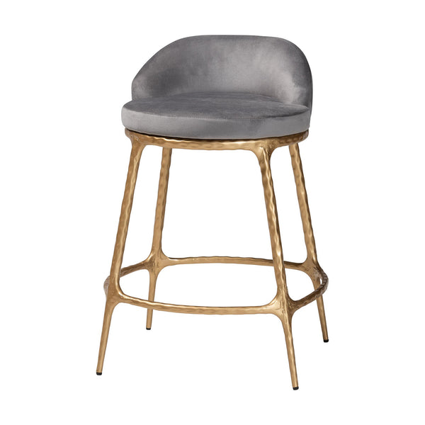 Baxton Studio Baxton Aarush Counter Stool — Hand-Forged Hammered Steel Frame, Plush Velvet Seat, Low Wingback Comfort (Fully Assembled) FUR6902-Hammered Metal-CS