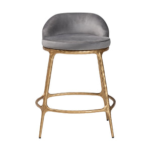 Baxton Studio Baxton Aarush Counter Stool — Hand-Forged Hammered Steel Frame, Plush Velvet Seat, Low Wingback Comfort (Fully Assembled) FUR6902-Hammered Metal-CS