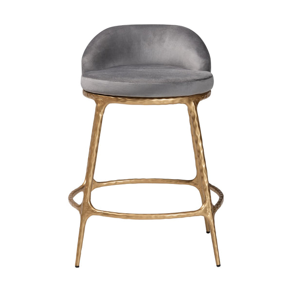 Baxton Studio Baxton Aarush Counter Stool — Hand-Forged Hammered Steel Frame, Plush Velvet Seat, Low Wingback Comfort (Fully Assembled) FUR6902-Hammered Metal-CS