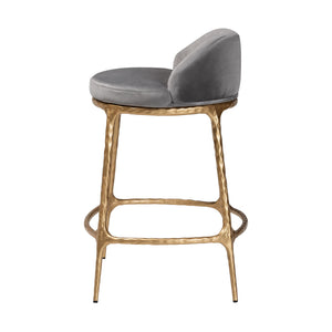 Baxton Studio Baxton Aarush Counter Stool — Hand-Forged Hammered Steel Frame, Plush Velvet Seat, Low Wingback Comfort (Fully Assembled) FUR6902-Hammered Metal-CS
