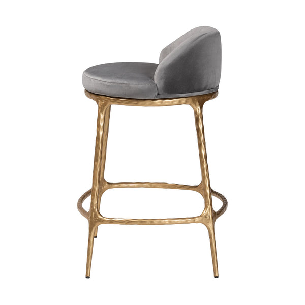 Baxton Studio Baxton Aarush Counter Stool — Hand-Forged Hammered Steel Frame, Plush Velvet Seat, Low Wingback Comfort (Fully Assembled) FUR6902-Hammered Metal-CS