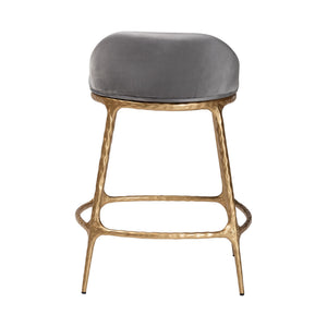 Baxton Studio Baxton Aarush Counter Stool — Hand-Forged Hammered Steel Frame, Plush Velvet Seat, Low Wingback Comfort (Fully Assembled) FUR6902-Hammered Metal-CS