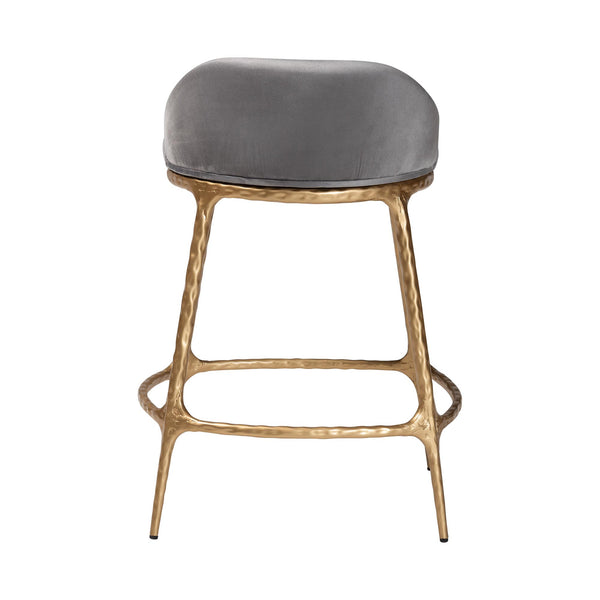 Baxton Studio Baxton Aarush Counter Stool — Hand-Forged Hammered Steel Frame, Plush Velvet Seat, Low Wingback Comfort (Fully Assembled) FUR6902-Hammered Metal-CS