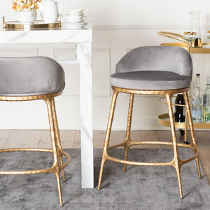 Baxton Studio Baxton Aarush Counter Stool — Hand-Forged Hammered Steel Frame, Plush Velvet Seat, Low Wingback Comfort (Fully Assembled) FUR6902-Hammered Metal-CS