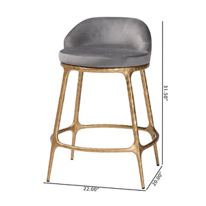 Baxton Studio Baxton Aarush Counter Stool — Hand-Forged Hammered Steel Frame, Plush Velvet Seat, Low Wingback Comfort (Fully Assembled) FUR6902-Hammered Metal-CS