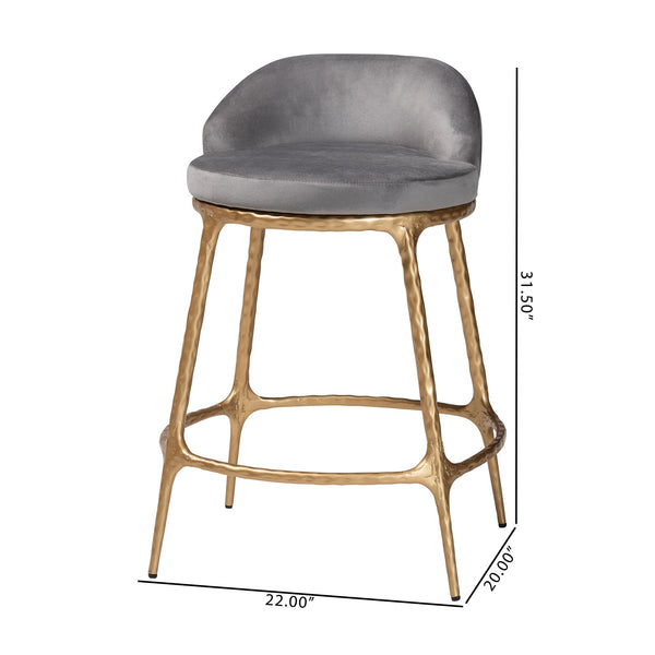 Baxton Studio Baxton Aarush Counter Stool — Hand-Forged Hammered Steel Frame, Plush Velvet Seat, Low Wingback Comfort (Fully Assembled) FUR6902-Hammered Metal-CS