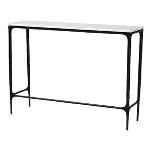 Baxton Studio Baxton Edsel Marble Console Table With Hand‑Forged Hammered Steel Frame, Rustic Modern Entryway Elegance Rectangle FUR6880-Marble Top/Hammered-Console Table
