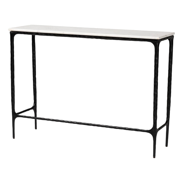 Baxton Studio Baxton Edsel Marble Console Table With Hand‑Forged Hammered Steel Frame, Rustic Modern Entryway Elegance Rectangle FUR6880-Marble Top/Hammered-Console Table