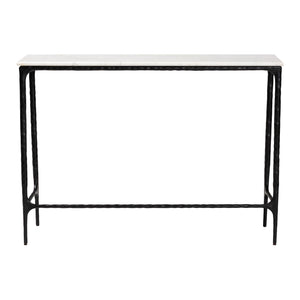 Baxton Studio Baxton Edsel Marble Console Table With Hand‑Forged Hammered Steel Frame, Rustic Modern Entryway Elegance Rectangle FUR6880-Marble Top/Hammered-Console Table