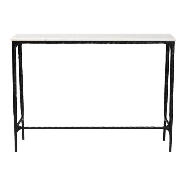 Baxton Studio Baxton Edsel Marble Console Table With Hand‑Forged Hammered Steel Frame, Rustic Modern Entryway Elegance Rectangle FUR6880-Marble Top/Hammered-Console Table