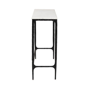 Baxton Studio Baxton Edsel Marble Console Table With Hand‑Forged Hammered Steel Frame, Rustic Modern Entryway Elegance Rectangle FUR6880-Marble Top/Hammered-Console Table