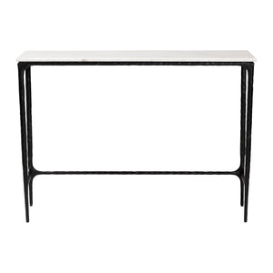 Baxton Studio Baxton Edsel Marble Console Table With Hand‑Forged Hammered Steel Frame, Rustic Modern Entryway Elegance Rectangle FUR6880-Marble Top/Hammered-Console Table