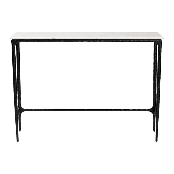 Baxton Studio Baxton Edsel Marble Console Table With Hand‑Forged Hammered Steel Frame, Rustic Modern Entryway Elegance Rectangle FUR6880-Marble Top/Hammered-Console Table
