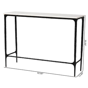 Baxton Studio Baxton Edsel Marble Console Table With Hand‑Forged Hammered Steel Frame, Rustic Modern Entryway Elegance Rectangle FUR6880-Marble Top/Hammered-Console Table