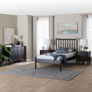 Baxton Studio Baxton Studio Callison Farmhouse Spindle Bed Set with Dresser and Nightstands for Bedroom Black Eniola-Black-Twin 4PC Bedroom Set