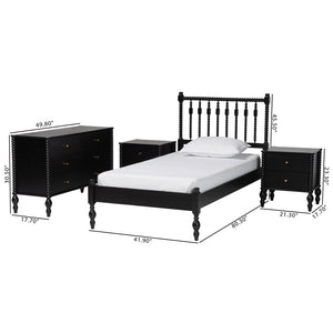 Baxton Studio Baxton Studio Callison Farmhouse Spindle Bed Set with Dresser and Nightstands for Bedroom Black Eniola-Black-Twin 4PC Bedroom Set