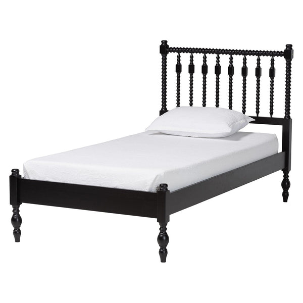 Baxton Studio Baxton Studio Callison Farmhouse Spindle Bed Set with Dresser and Nightstands for Bedroom Black Eniola-Black-Twin 4PC Bedroom Set