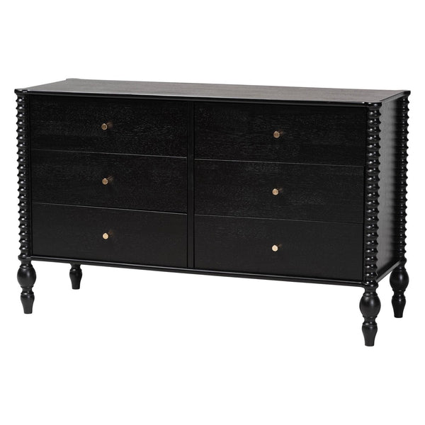 Baxton Studio Baxton Studio Callison Farmhouse Spindle Bed Set with Dresser and Nightstands for Bedroom Black Eniola-Black-Twin 4PC Bedroom Set