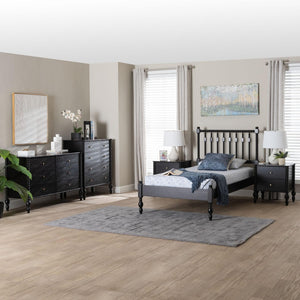 Baxton Studio Baxton Studio Callison Solid Wood Farmhouse Spindle Bedroom Set with Platform Bed and Storage Black Ebele-Black-Twin 5PC Bedroom Set