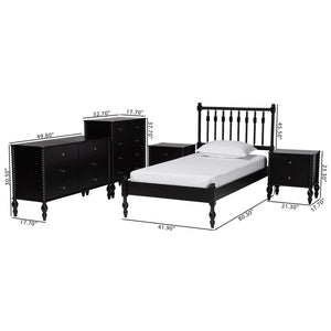 Baxton Studio Baxton Studio Callison Solid Wood Farmhouse Spindle Bedroom Set with Platform Bed and Storage Black Ebele-Black-Twin 5PC Bedroom Set