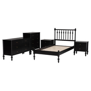 Baxton Studio Baxton Studio Callison Solid Wood Farmhouse Spindle Bedroom Set with Platform Bed and Storage Black Ebele-Black-Twin 5PC Bedroom Set
