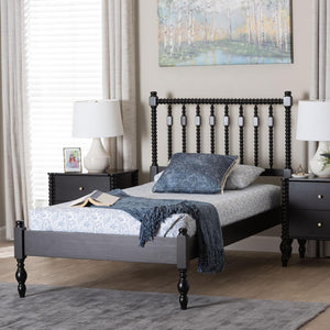 Baxton Studio Baxton Studio Callison Solid Wood Spindle Bed Farmhouse Style No Box Spring Needed Black MG0259-Black-Twin