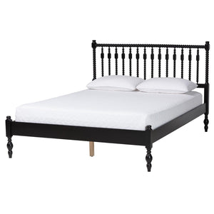 Baxton Studio Baxton Studio Callison Solid Wood Spindle Bed Farmhouse Spoked Headboard No Box Spring Black MG0259-Black-Queen