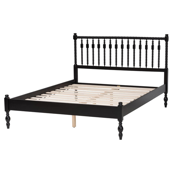 Baxton Studio Baxton Studio Callison Solid Wood Spindle Bed Farmhouse Spoked Headboard No Box Spring Black MG0259-Black-Queen
